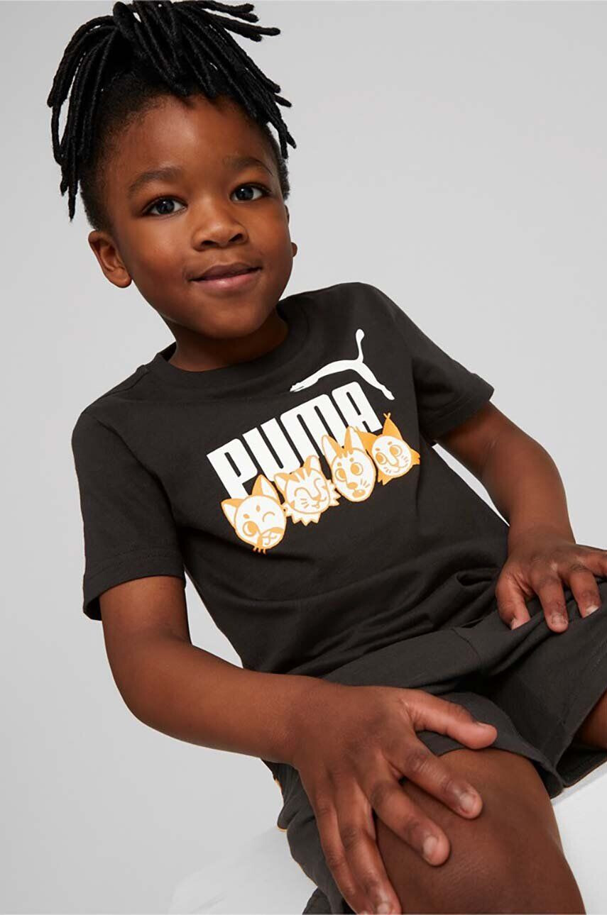 Puma tricou de bumbac pentru copii ESS+ MATES Tee culoarea negru cu imprimeu - Pled.ro