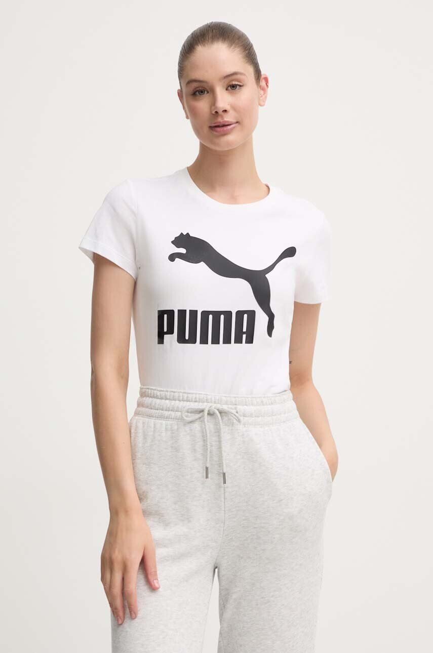 Puma tricou din bumbac Classic Logo Tee culoarea alb 530076.02-white - Pled.ro