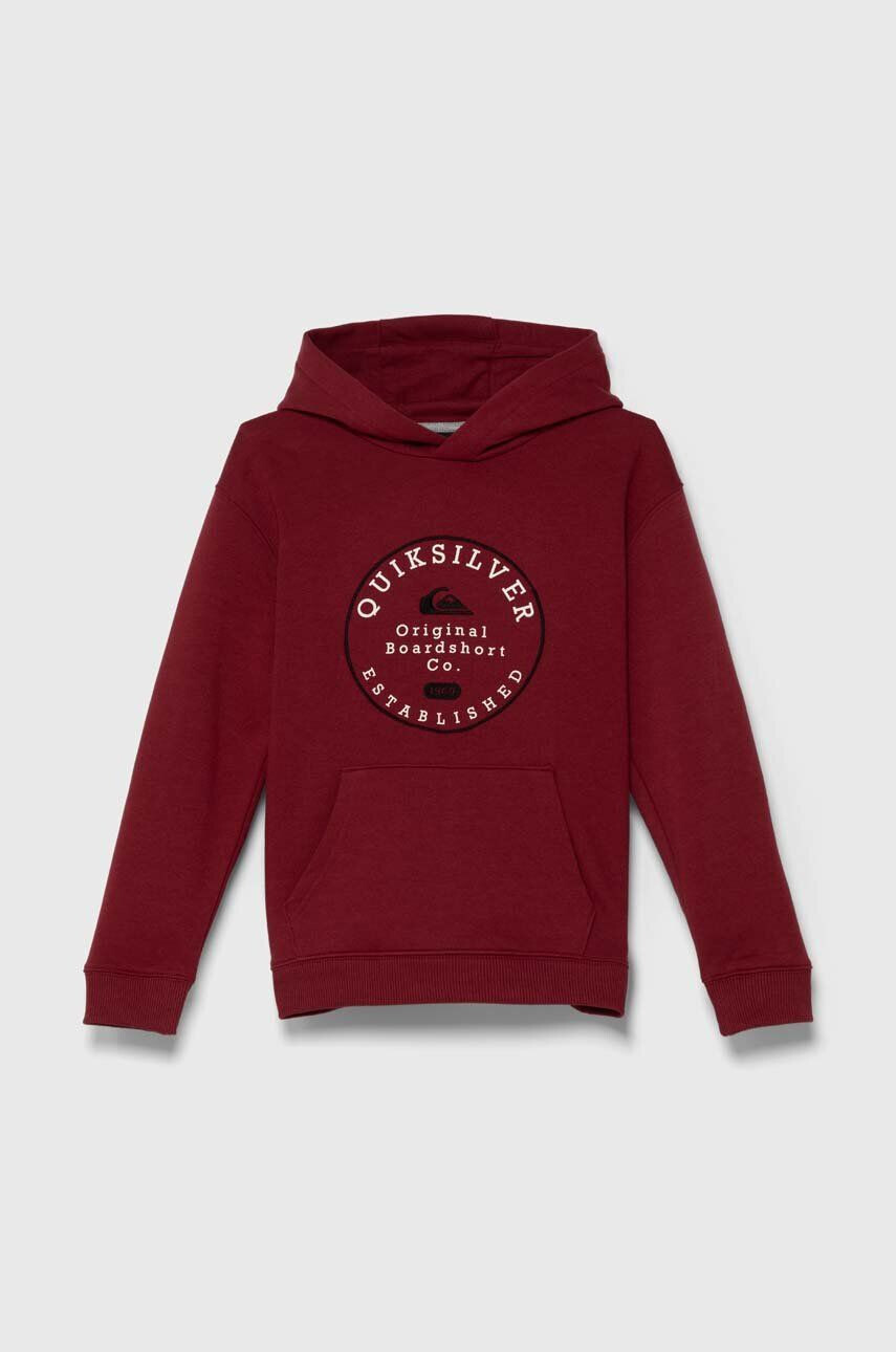 Quiksilver bluza copii GRAPHICHOODIE OTLR culoarea bordo cu glugă cu imprimeu - Pled.ro