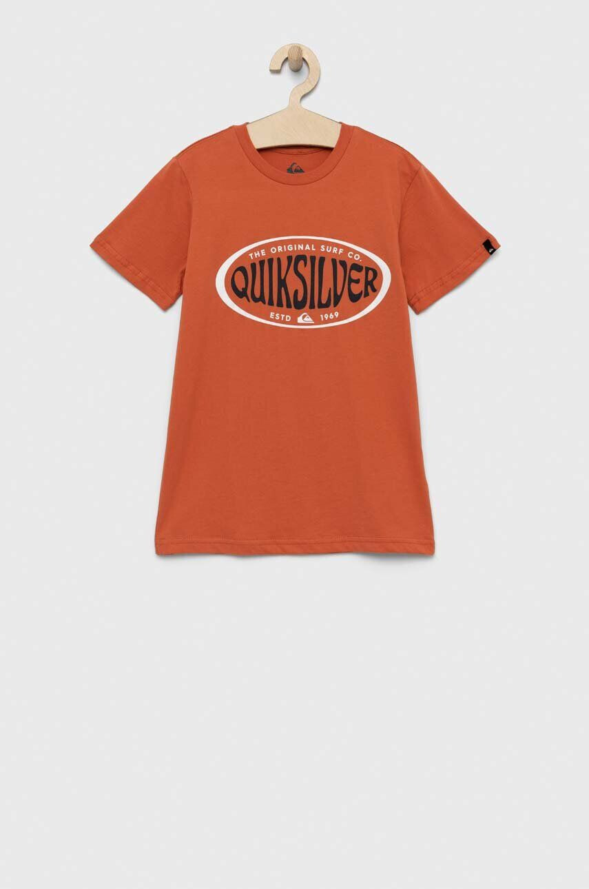 Quiksilver tricou de bumbac pentru copii culoarea portocaliu cu imprimeu - Pled.ro