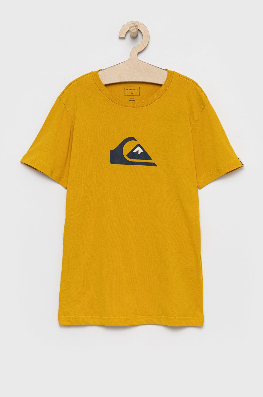 Quiksilver Tricou de bumbac pentru copii culoarea galben cu imprimeu - Pled.ro