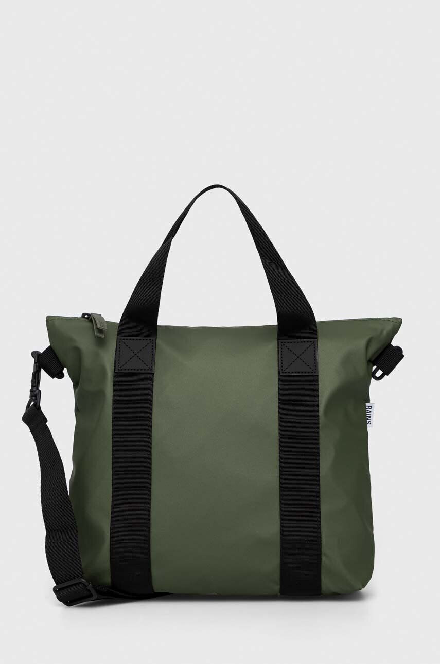 Rains borseta 13920 Tote Bag Mini culoarea verde - Pled.ro