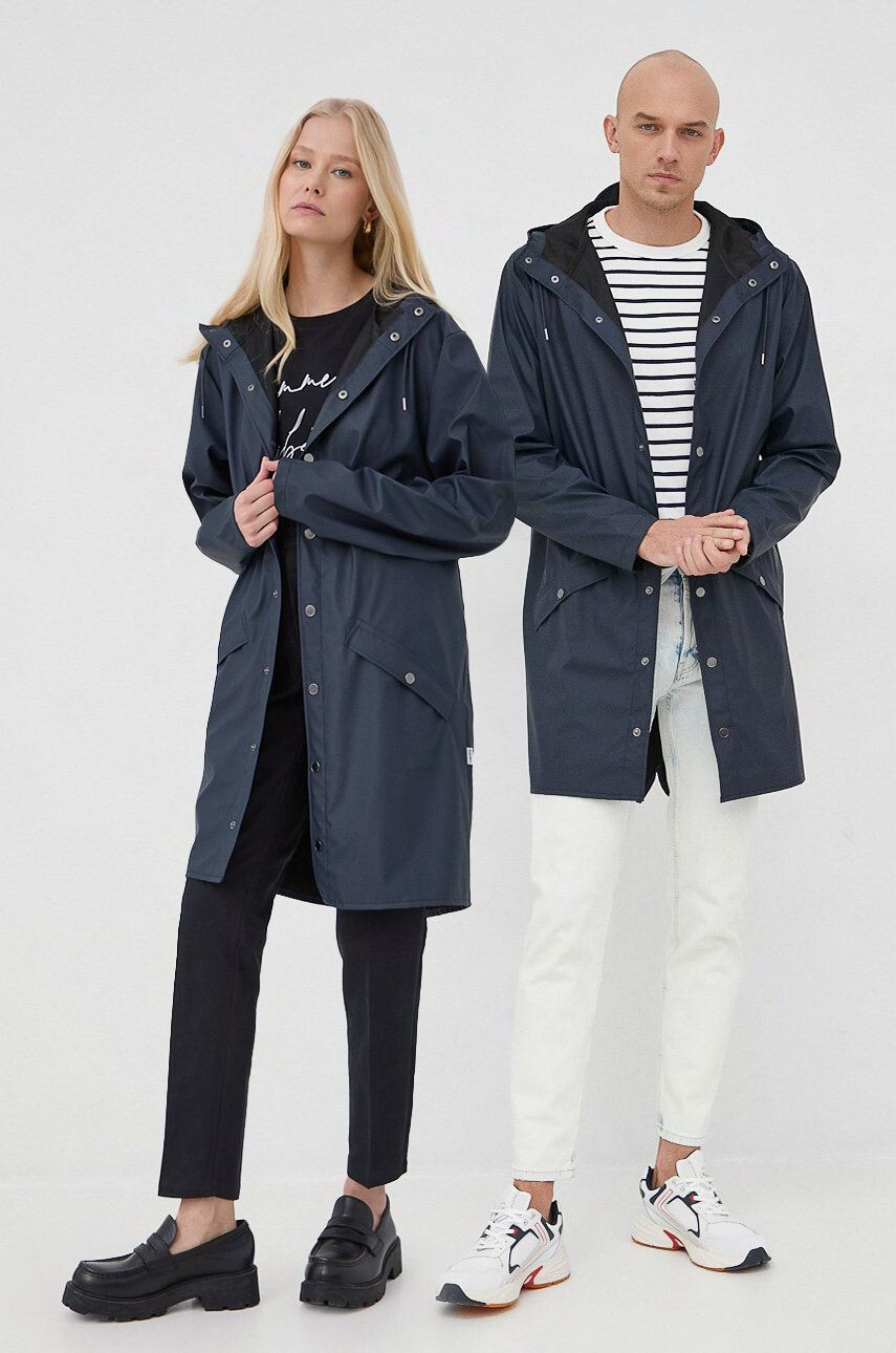 Rains geacă 12020 Long Jacket culoarea albastru marin de tranzitie 12020.47-Navy - Pled.ro