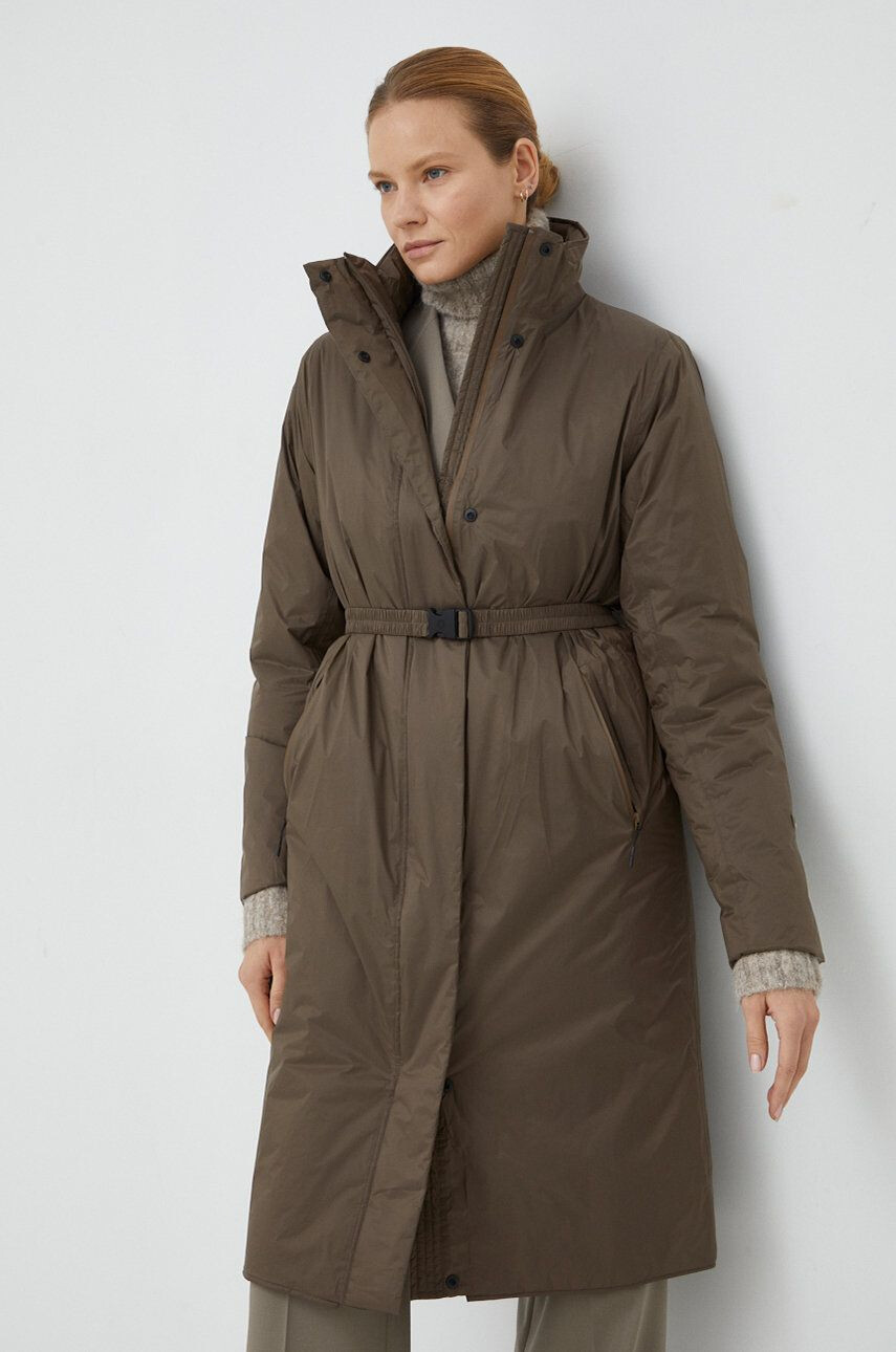 Rains geacă 15500 Long Padded Nylon W Coat culoarea maro de tranzitie 15500.66-66.Wood - Pled.ro