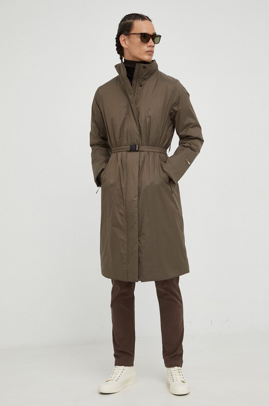 Rains geacă 15500 Long Padded Nylon W Coat culoarea maro de tranzitie 15500.66-66.Wood - Pled.ro