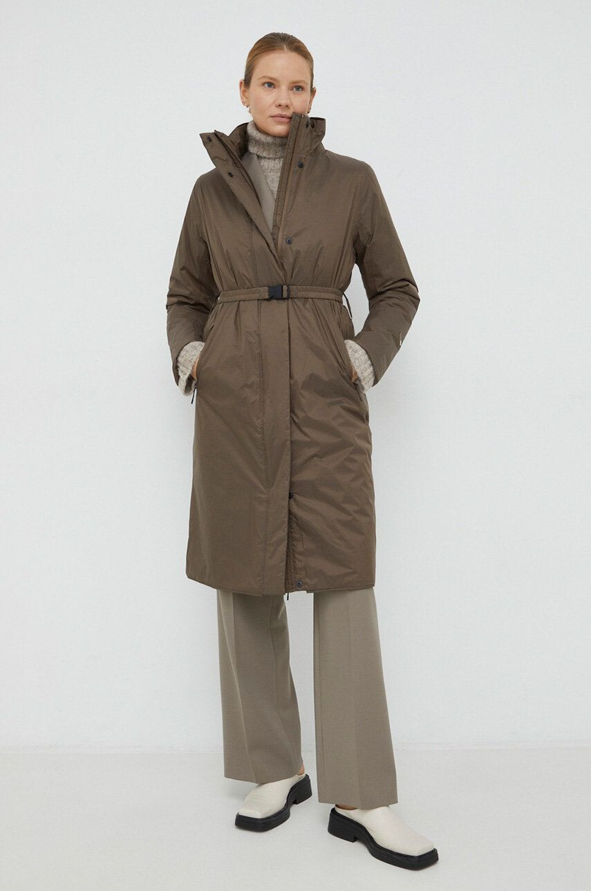 Rains geacă 15500 Long Padded Nylon W Coat culoarea maro de tranzitie 15500.66-66.Wood - Pled.ro