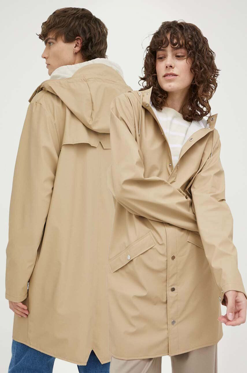 Rains geacă de ploaie 12020 Long Jacket culoarea bej de tranzitie 12020.24-24Sand - Pled.ro