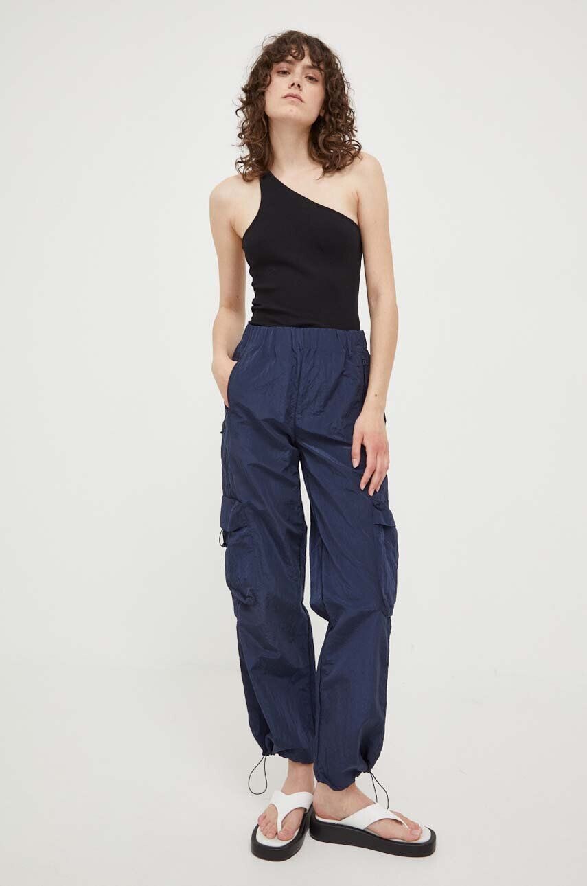 Rains pantaloni 18980 Cargo Pants Wide culoarea albastru marin fason cargo high waist - Pled.ro