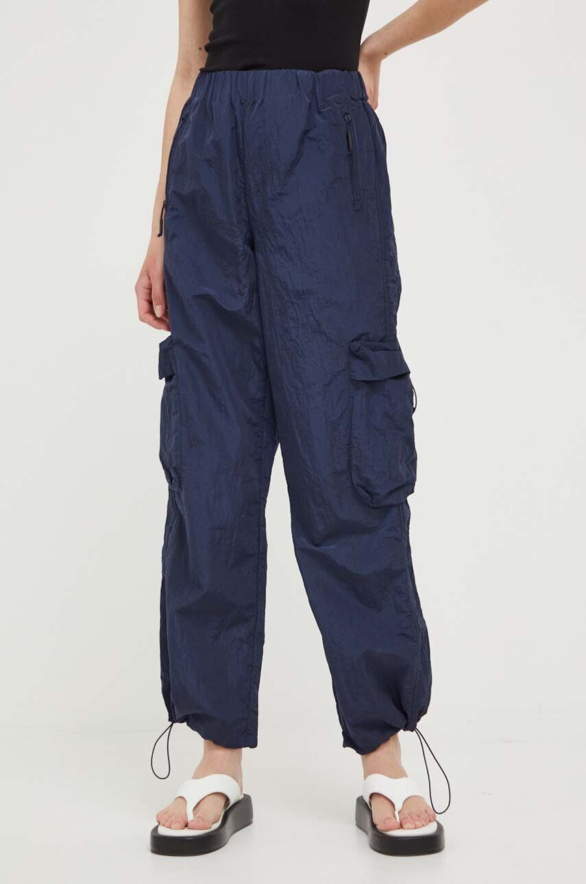 Rains pantaloni 18980 Cargo Pants Wide culoarea albastru marin fason cargo high waist - Pled.ro