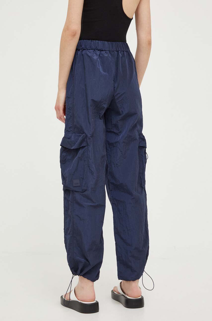 Rains pantaloni 18980 Cargo Pants Wide culoarea albastru marin fason cargo high waist - Pled.ro