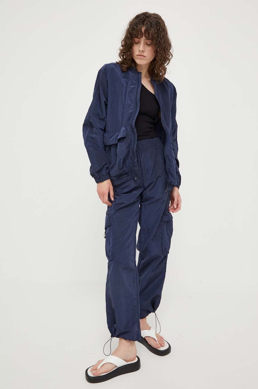 Rains pantaloni 18980 Cargo Pants Wide culoarea albastru marin fason cargo high waist - Pled.ro