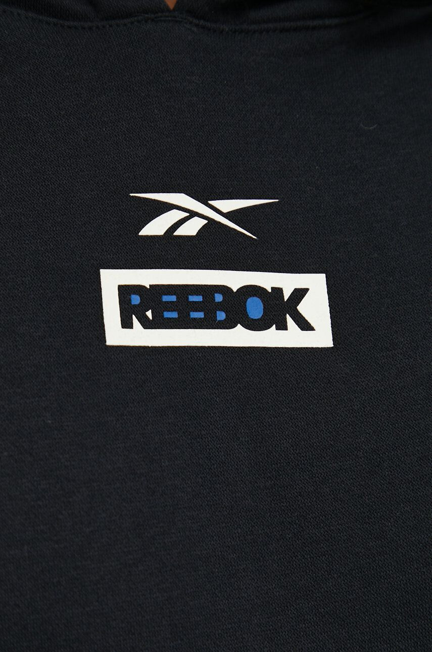 Reebok bluza barbati culoarea negru cu glugă cu imprimeu - Pled.ro