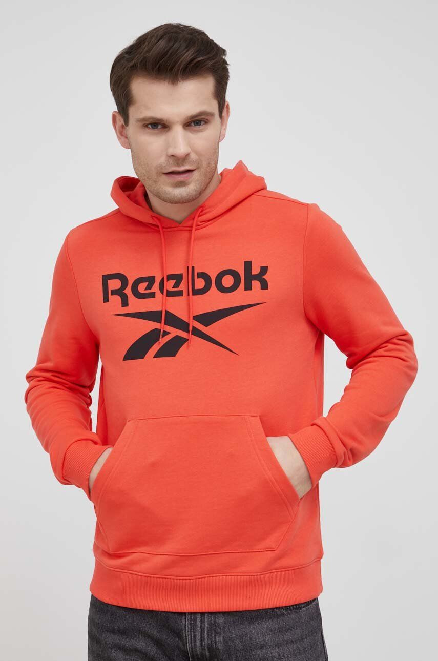 Reebok bluza femei culoarea gri cu glugă cu imprimeu - Pled.ro