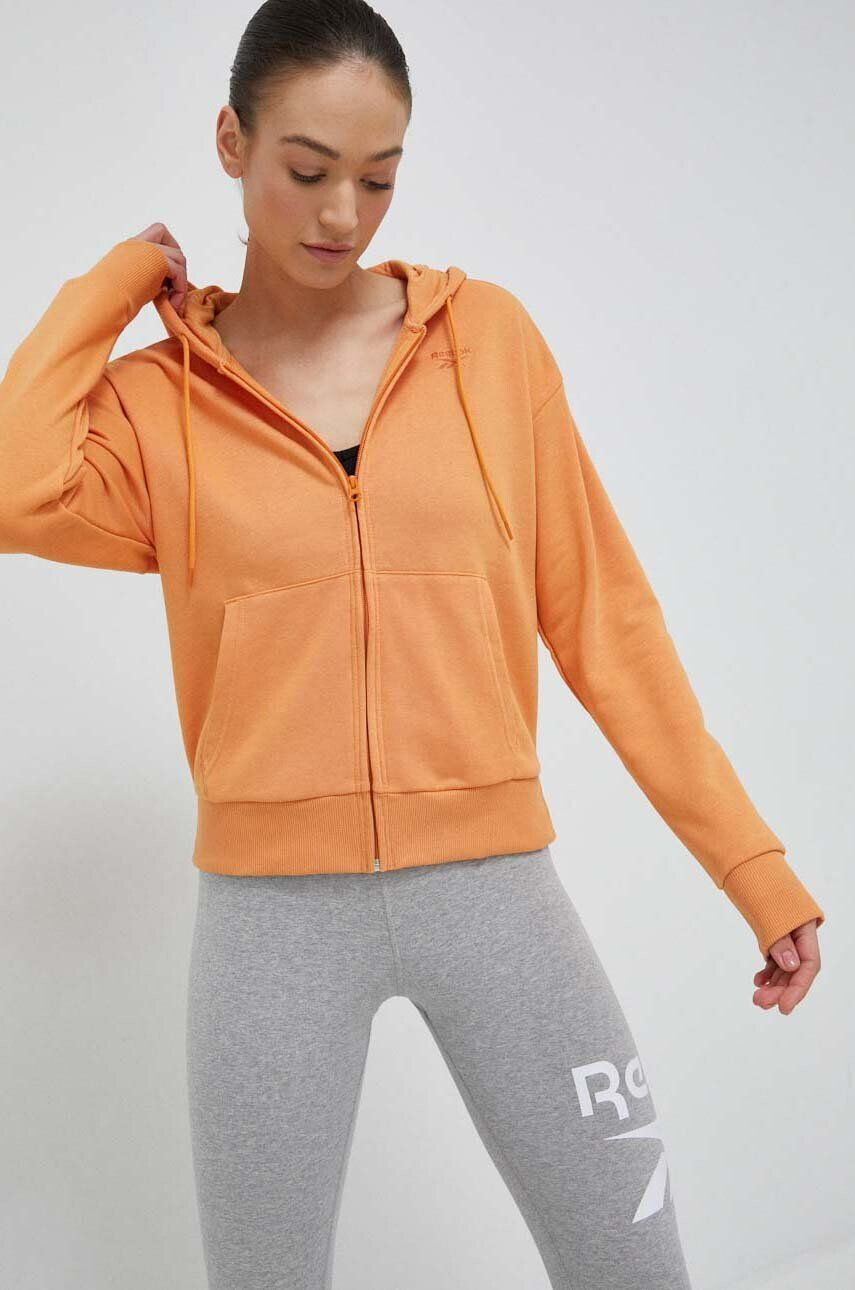 Reebok bluza femei culoarea portocaliu cu glugă neted - Pled.ro