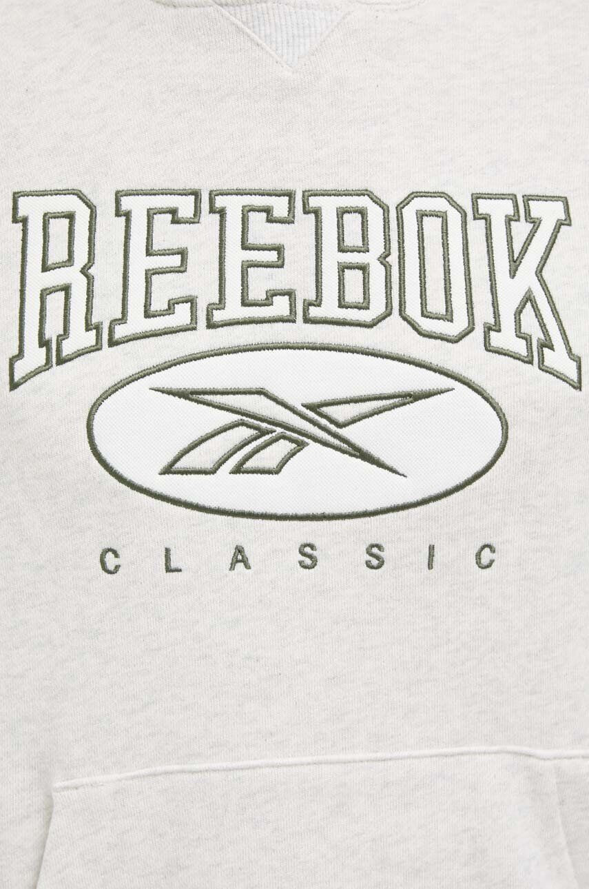 Reebok Classic hanorac de bumbac femei culoarea bej cu glugă cu imprimeu - Pled.ro