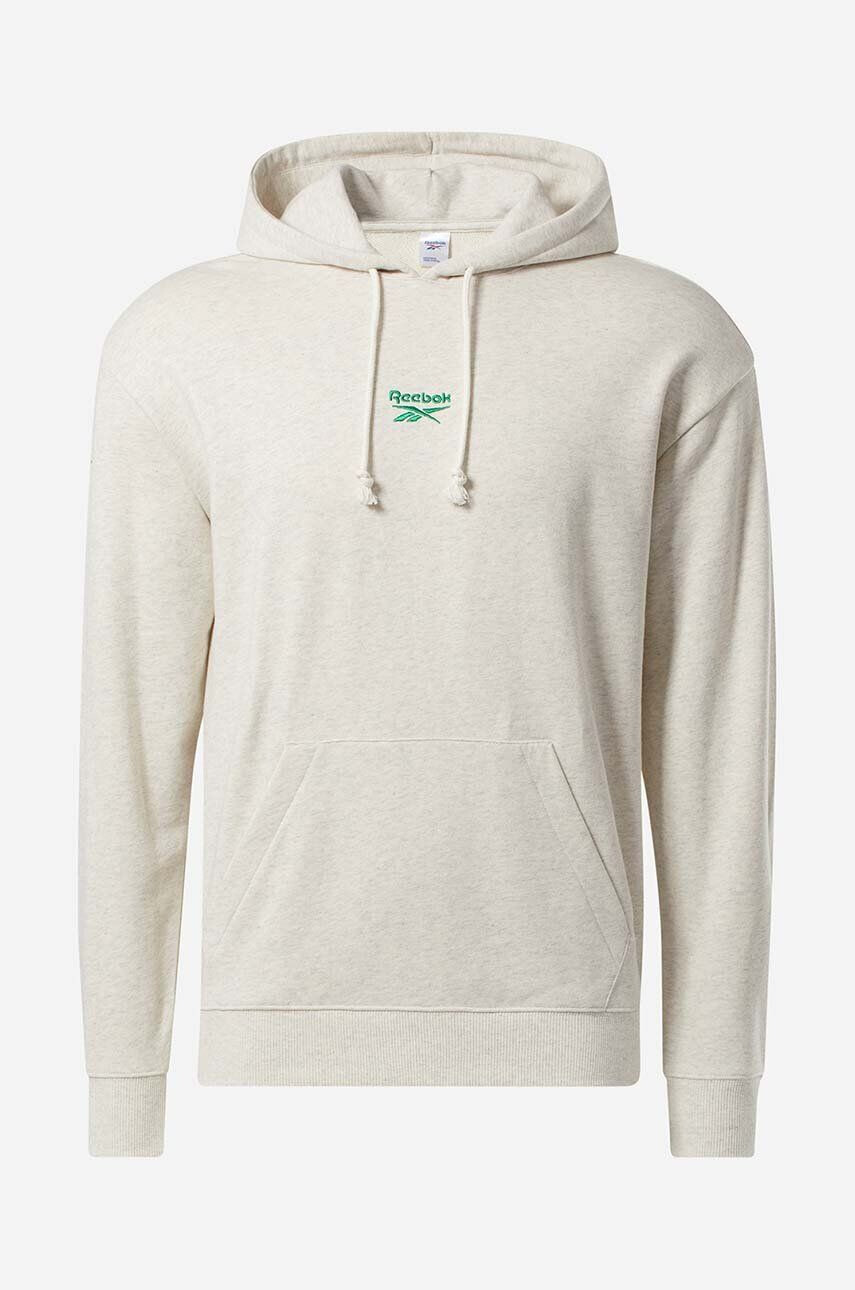 Reebok Classic hanorac de bumbac Small Vector Hoodie culoarea bej cu glugă melanj HS7152-CHAMEL - Pled.ro