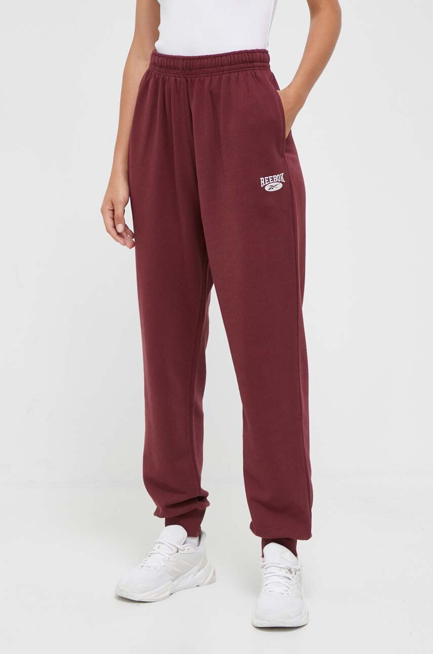 Reebok Classic pantaloni de trening din bumbac culoarea bordo neted - Pled.ro