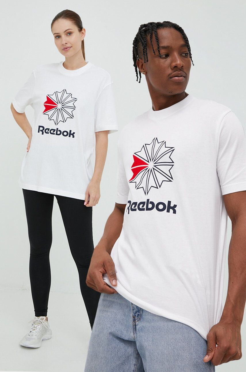 Reebok Classic Tricou din bumbac HD4015 culoarea alb cu imprimeu - Pled.ro