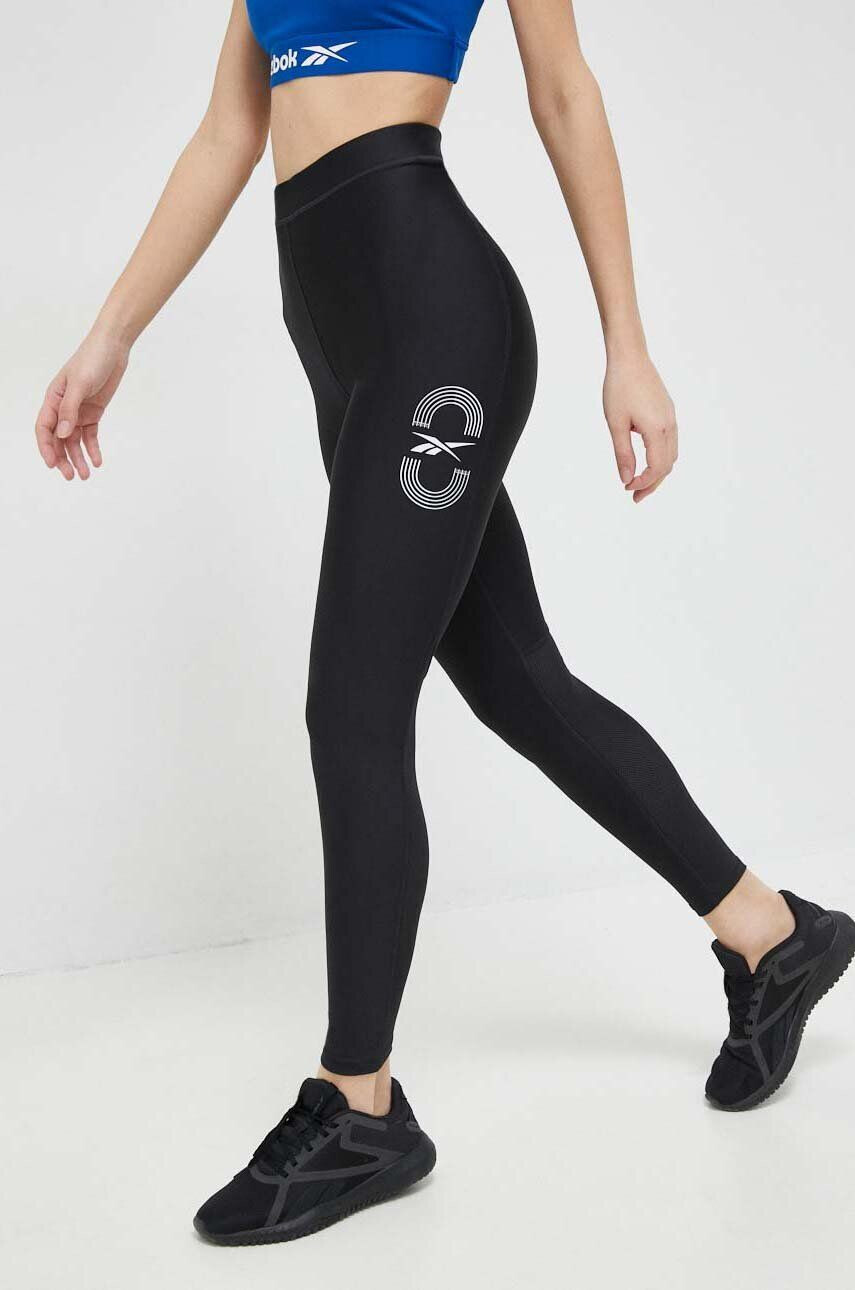 Reebok leggins de alergare Vector culoarea negru cu imprimeu - Pled.ro