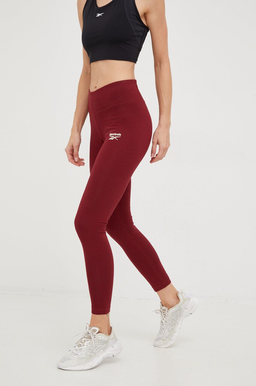 Reebok leggins de antrenament Identity femei culoarea bordo neted - Pled.ro