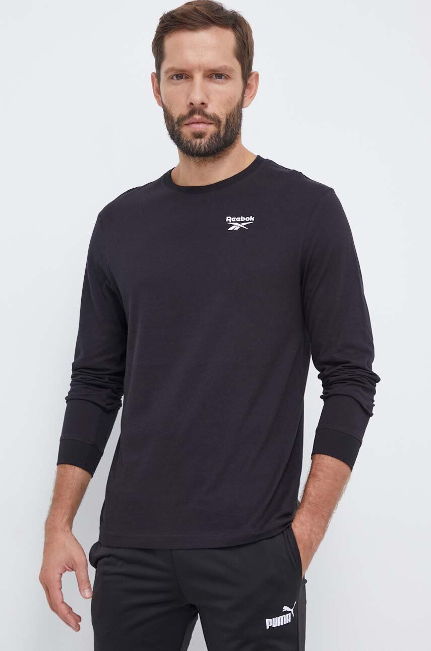 Reebok longsleeve din bumbac culoarea negru neted - Pled.ro