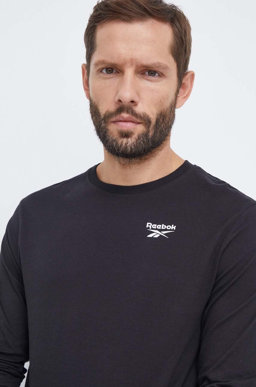 Reebok longsleeve din bumbac culoarea negru neted - Pled.ro