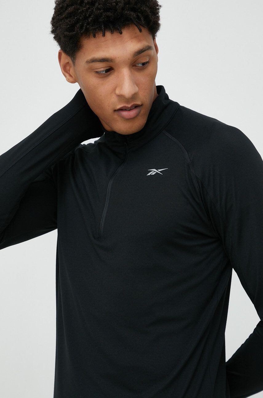 Reebok longsleeve pentru alergare Quarter-zip culoarea negru neted - Pled.ro