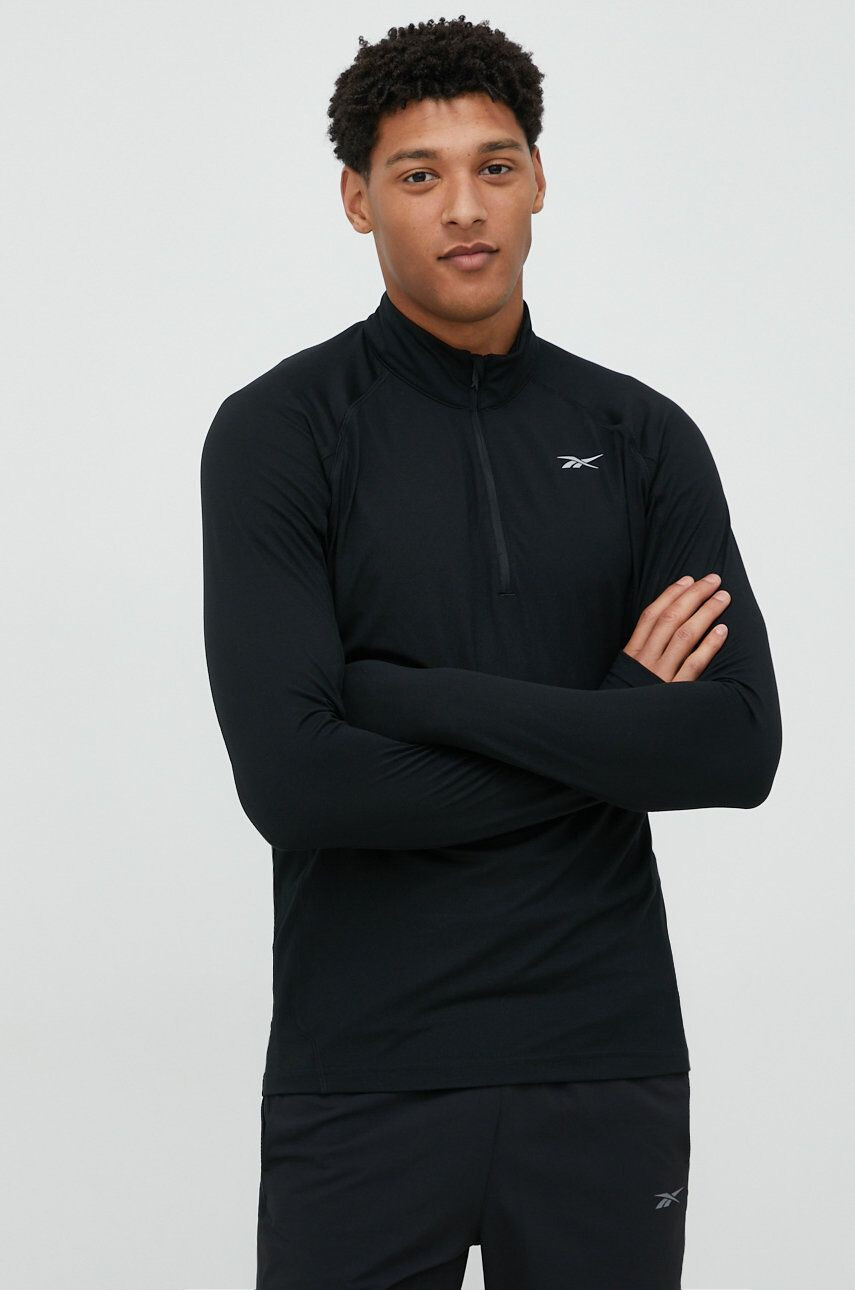 Reebok longsleeve pentru alergare Quarter-zip culoarea negru neted - Pled.ro