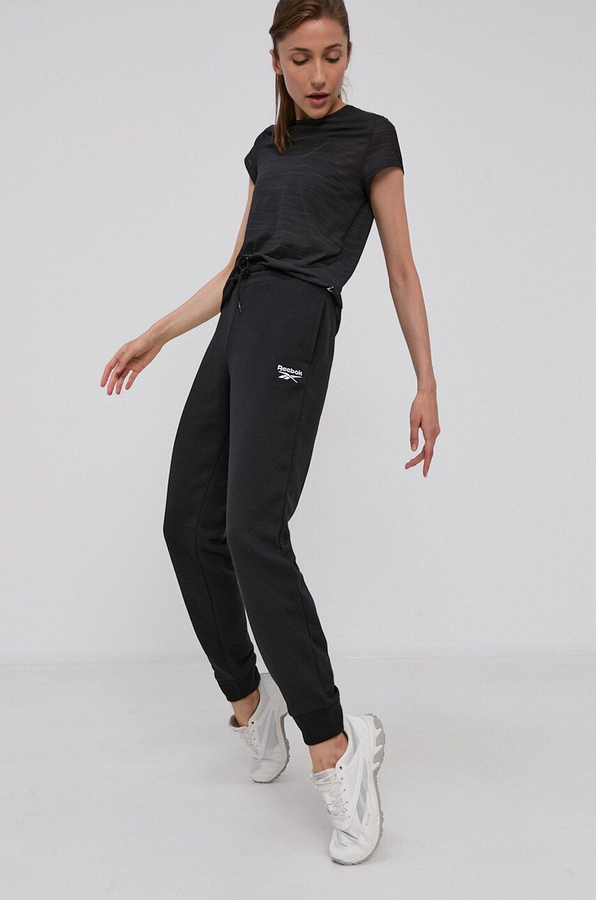 Reebok Pantaloni GS9373 femei culoarea negru material neted - Pled.ro