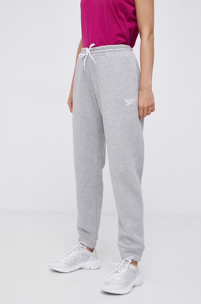 Reebok Pantaloni GS9371 femei culoarea gri melanj - Pled.ro