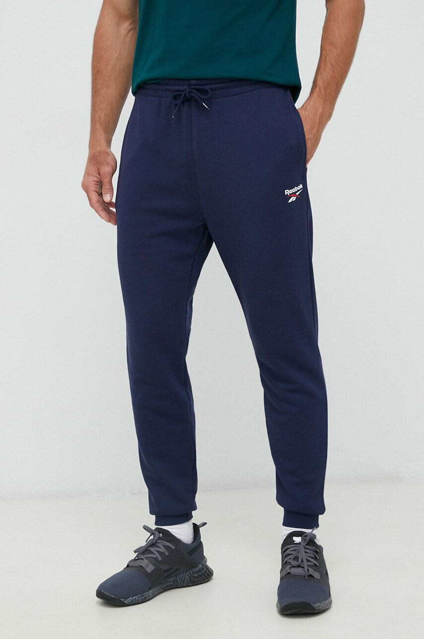 Reebok pantaloni de trening culoarea albastru marin neted - Pled.ro