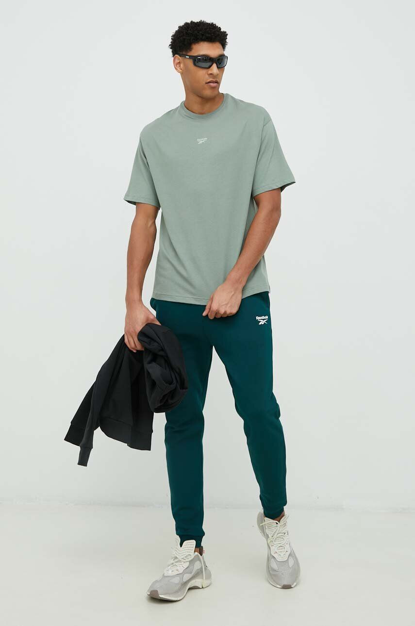 Reebok pantaloni de trening culoarea verde neted - Pled.ro