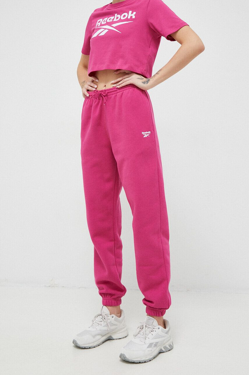 Reebok pantaloni de trening culoarea roz neted - Pled.ro