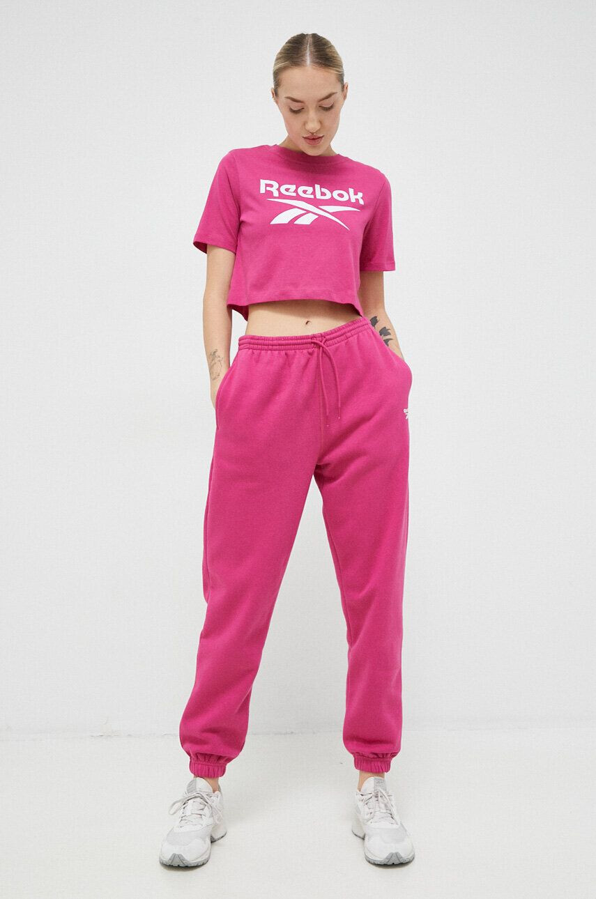 Reebok pantaloni de trening culoarea roz neted - Pled.ro