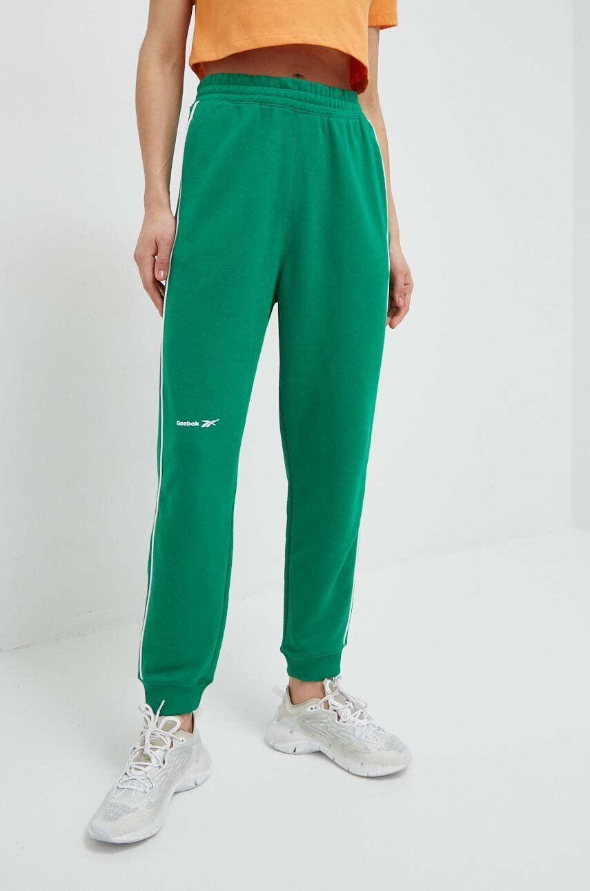 Reebok pantaloni de trening culoarea verde neted - Pled.ro