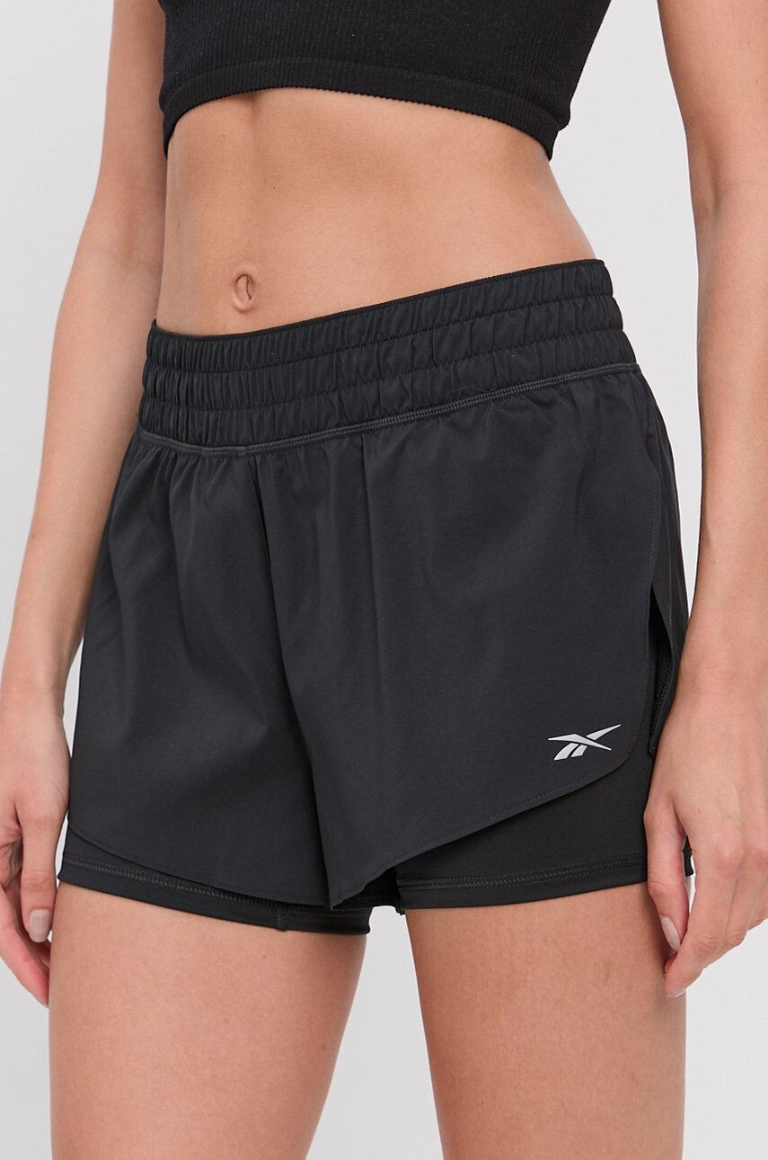 Reebok Pantaloni scurți GR9511 femei culoarea negru material neted medium waist - Pled.ro