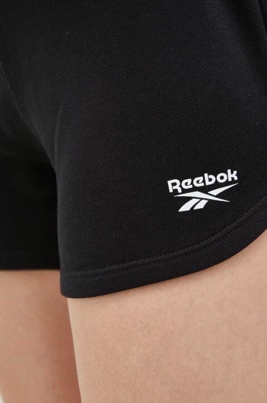 Reebok pantaloni scurti femei culoarea negru cu imprimeu high waist - Pled.ro