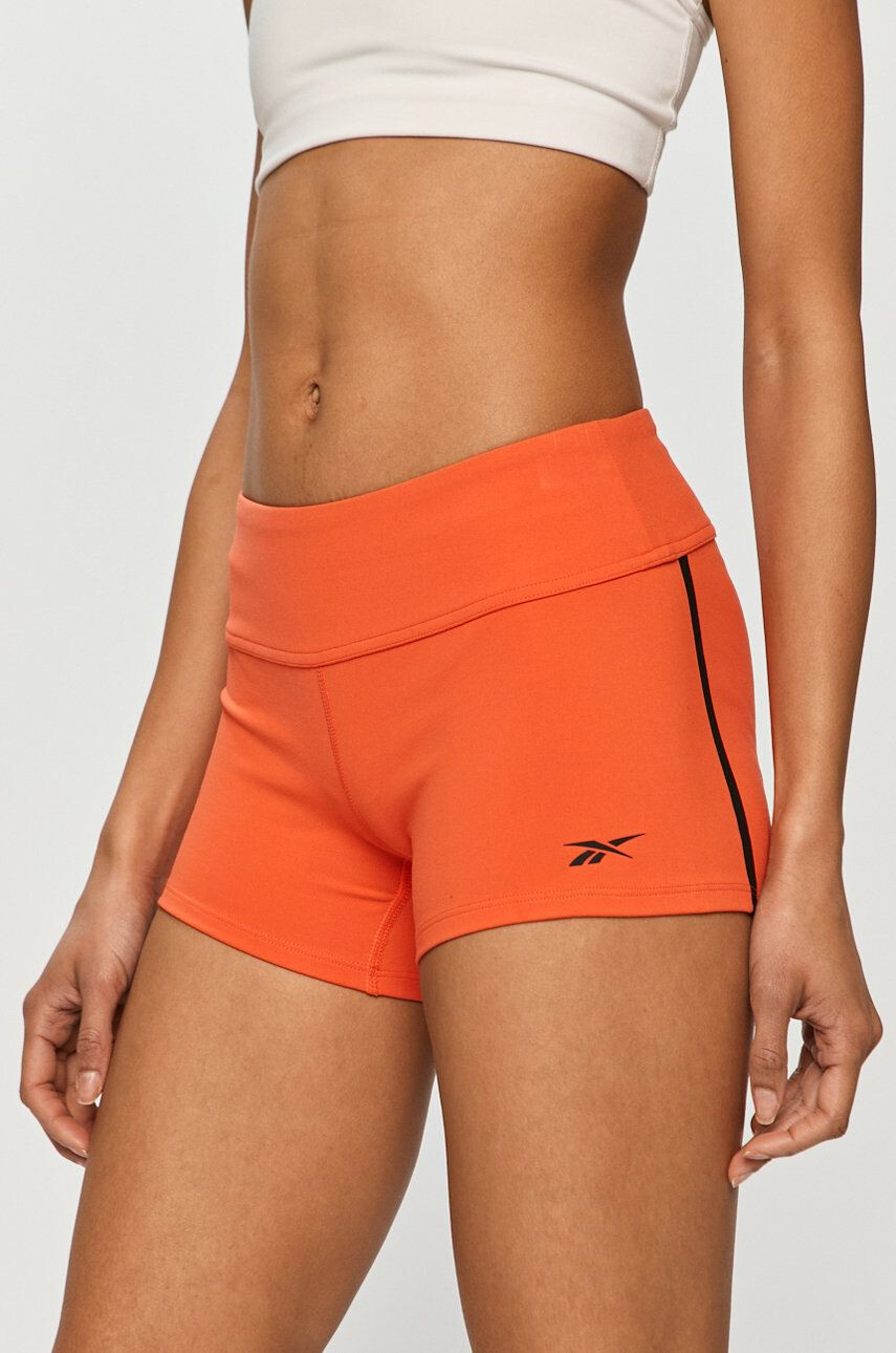 Reebok pantaloni scurți de antrenament H56373 femei culoarea galben neted high waist - Pled.ro