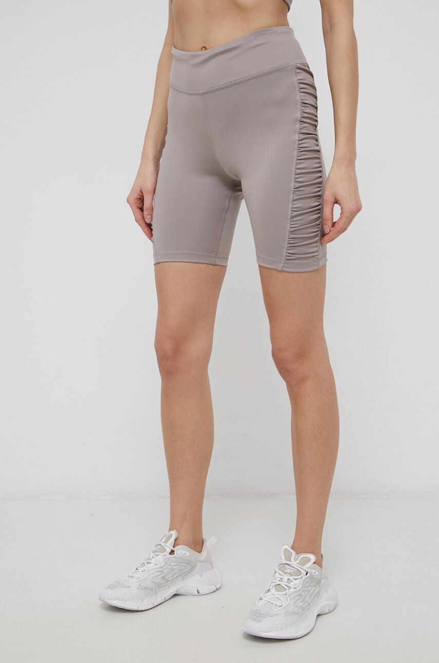 Reebok pantaloni scurți de antrenament H56373 femei culoarea galben neted high waist - Pled.ro