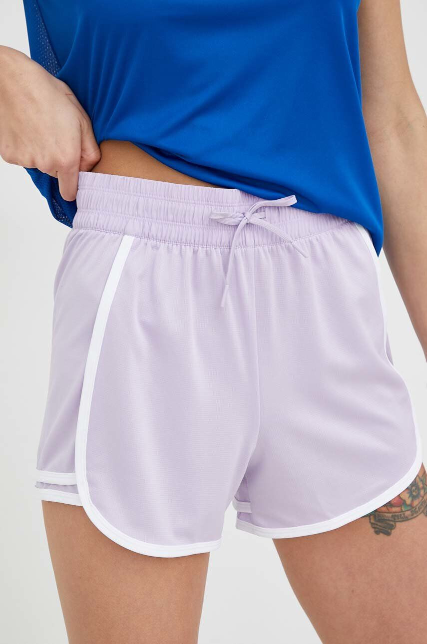 Reebok pantaloni scurți de antrenament Workout Ready femei culoarea violet cu imprimeu high waist - Pled.ro