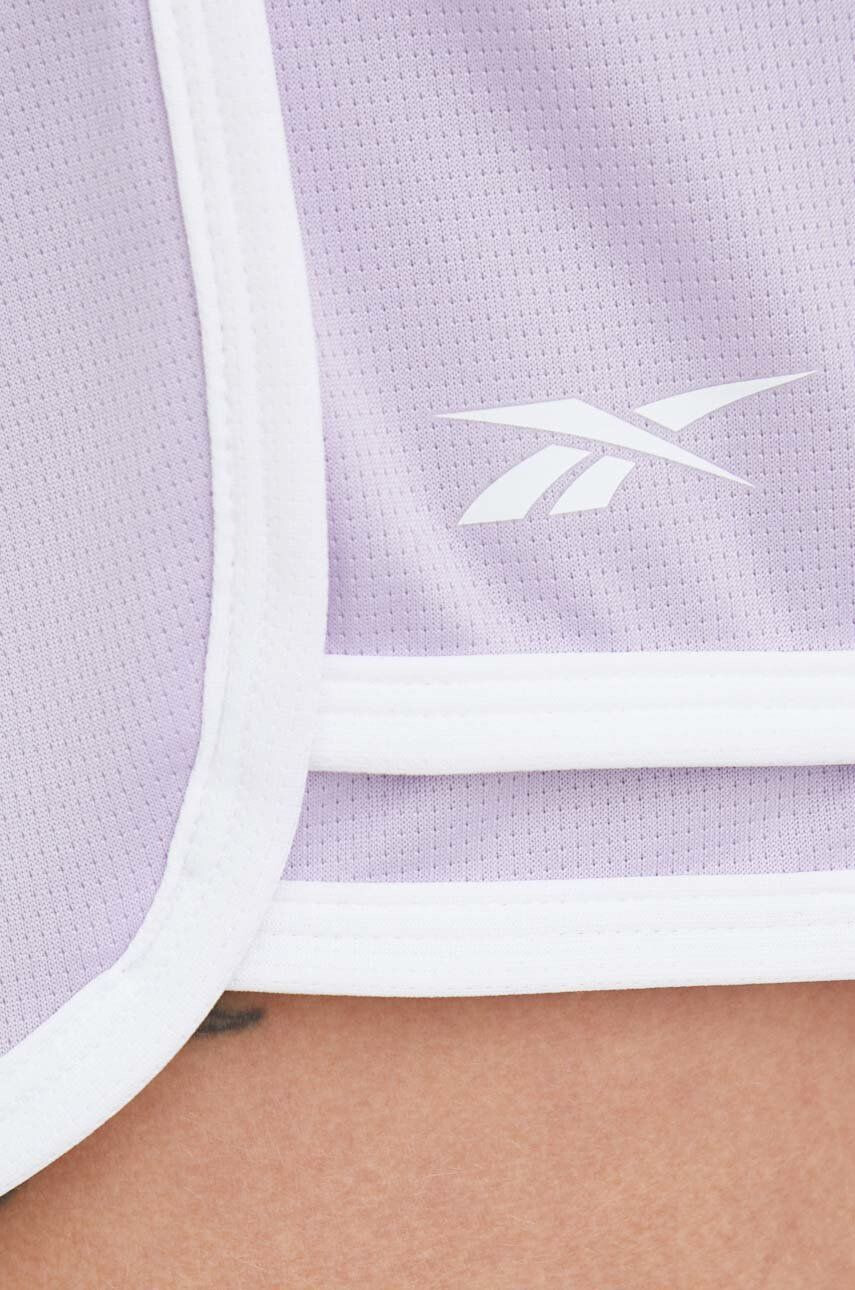 Reebok pantaloni scurți de antrenament Workout Ready femei culoarea violet cu imprimeu high waist - Pled.ro