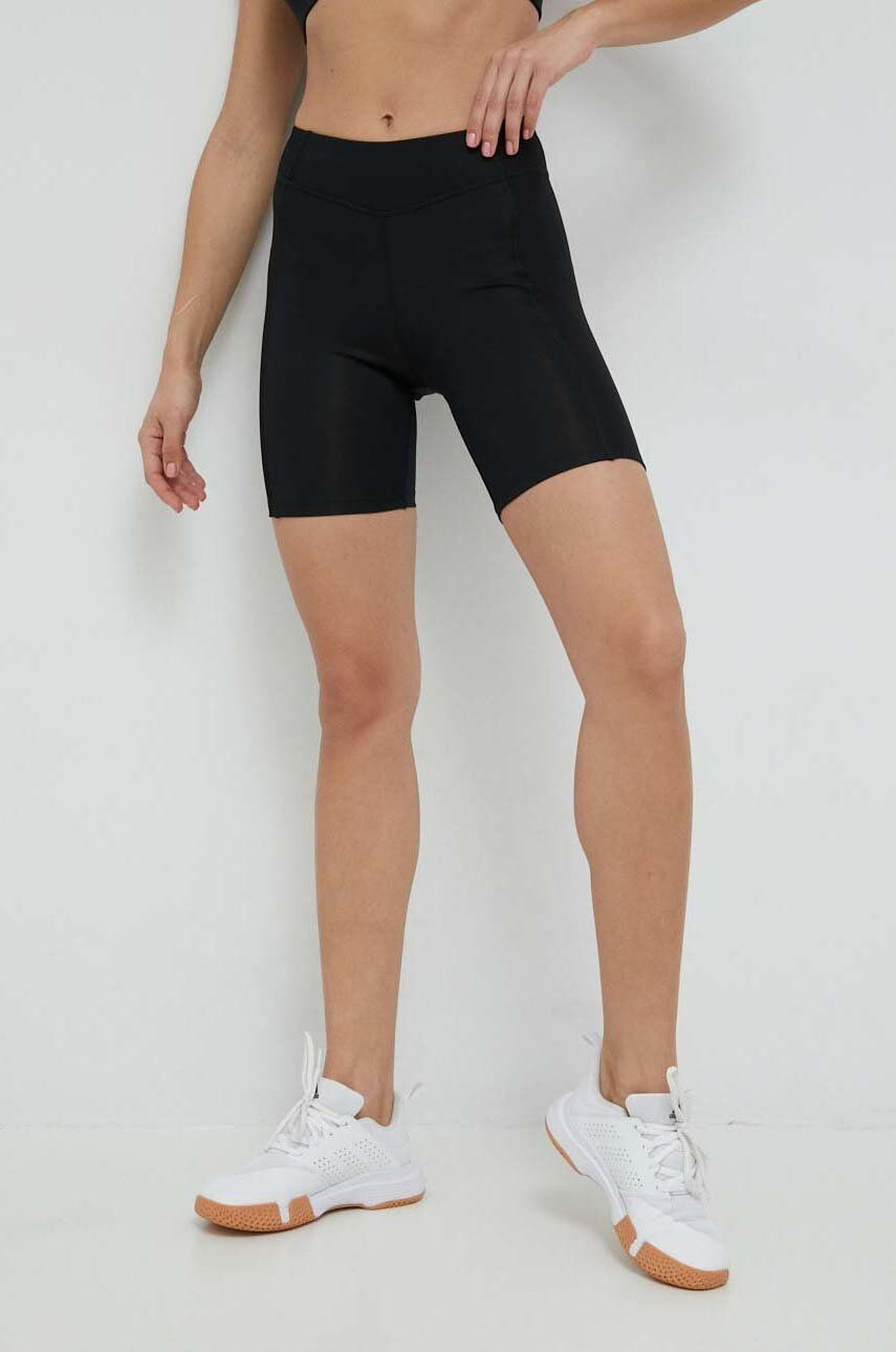 Reebok pantaloni scurți de yoga femei culoarea negru neted high waist - Pled.ro