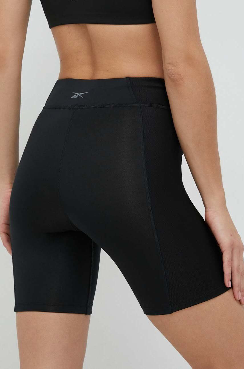 Reebok pantaloni scurți de yoga femei culoarea negru neted high waist - Pled.ro