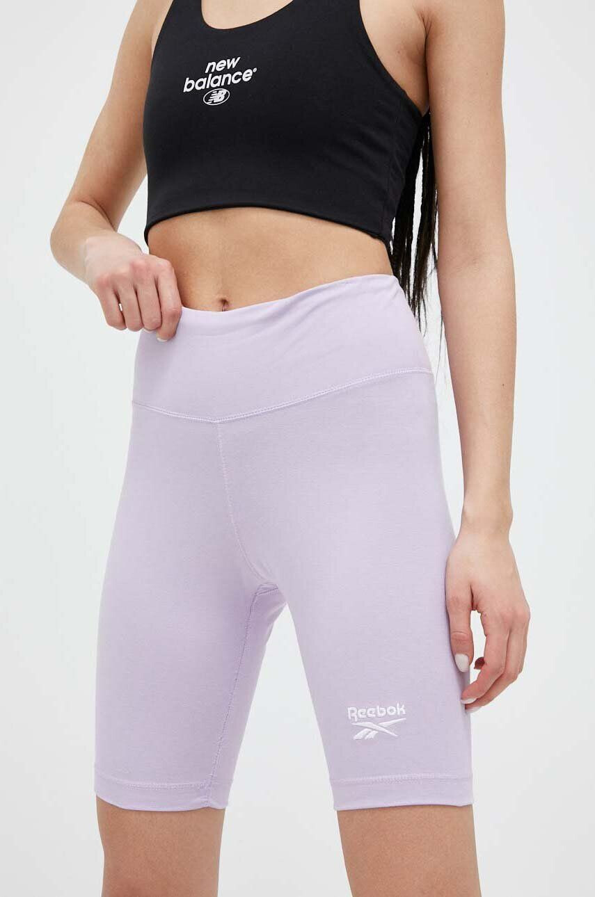 Reebok pantaloni scurti Identity femei culoarea violet neted high waist - Pled.ro