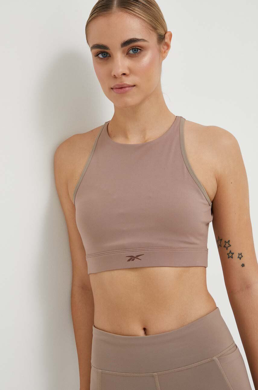 Reebok sutien yoga Long Line culoarea bej neted - Pled.ro