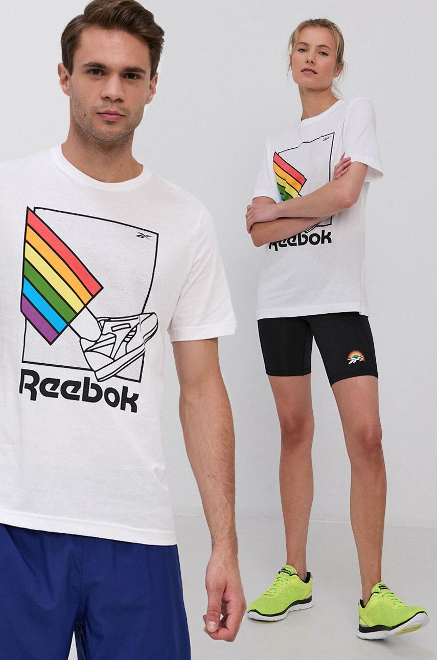 Reebok Tricou din bumbac culoarea alb cu imprimeu - Pled.ro