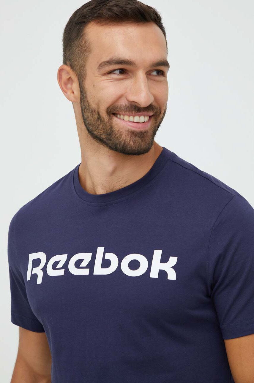 Reebok tricou din bumbac culoarea albastru marin cu imprimeu - Pled.ro