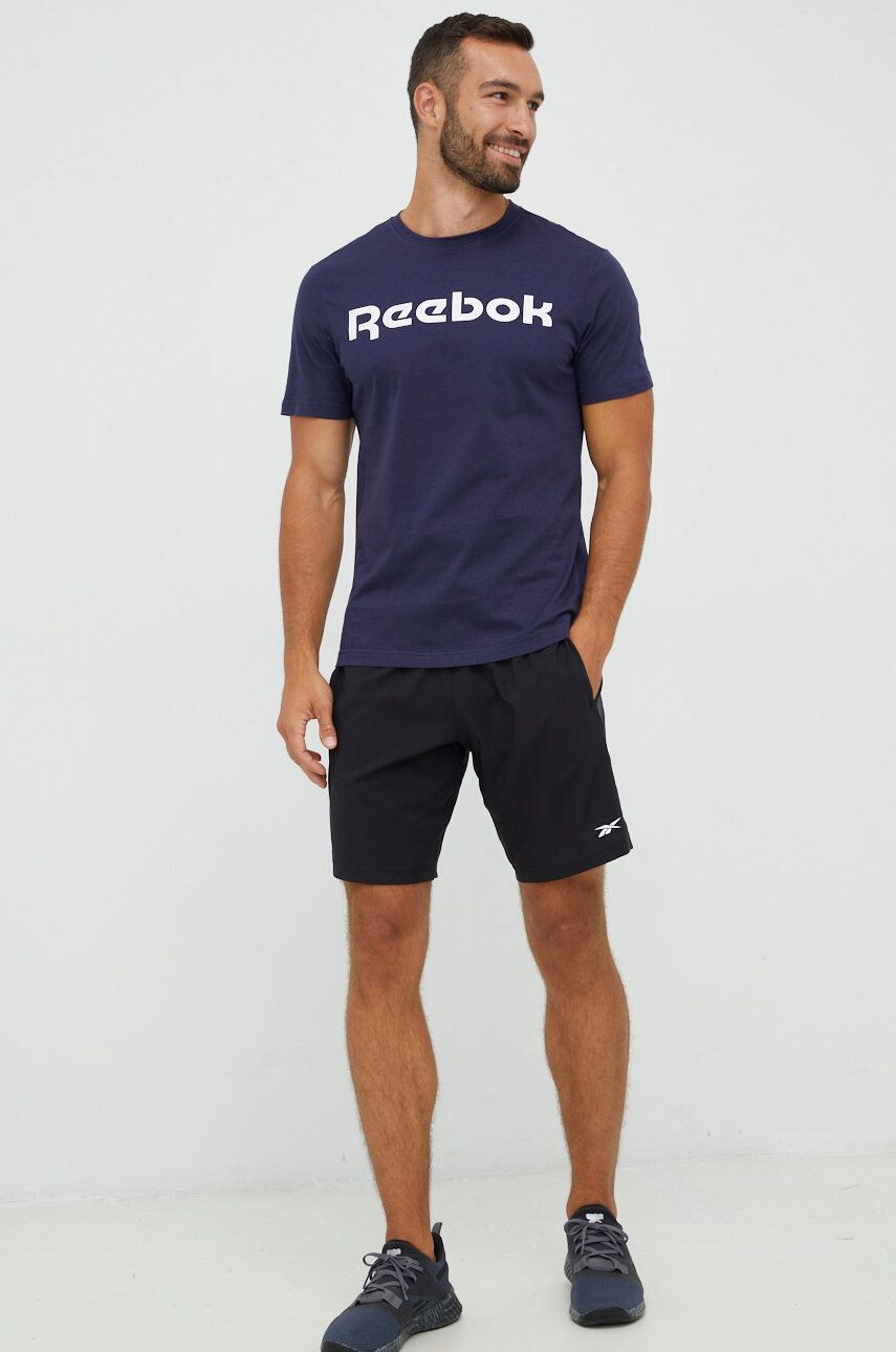 Reebok tricou din bumbac culoarea albastru marin cu imprimeu - Pled.ro