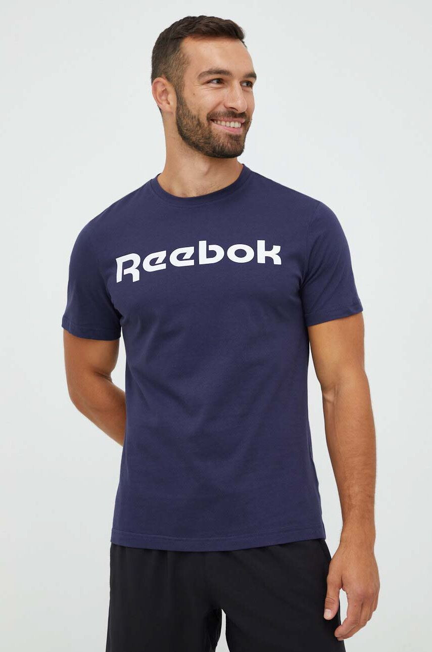 Reebok tricou din bumbac culoarea albastru marin cu imprimeu - Pled.ro