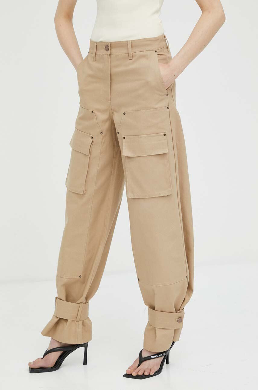 Remain pantaloni femei culoarea bej lat high waist - Pled.ro